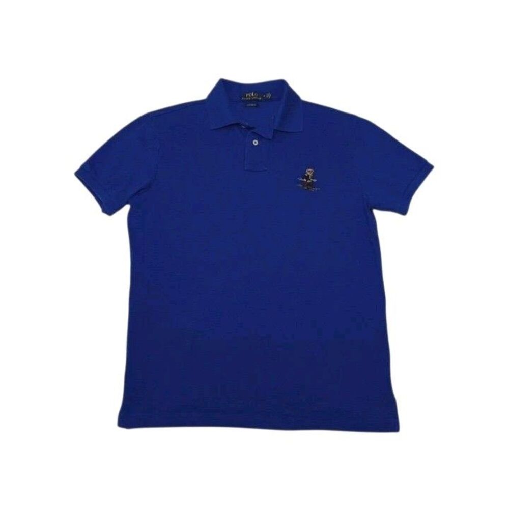 Ralph Lauren Men's Medium Skiing Bear Polo‎ Shirt Blue Short Sleeve